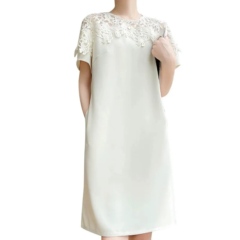 Acétate Satin T-shirt Dr femmes été ample droite minceur Design motif trajet Long Dr coréen Sle rond Ne