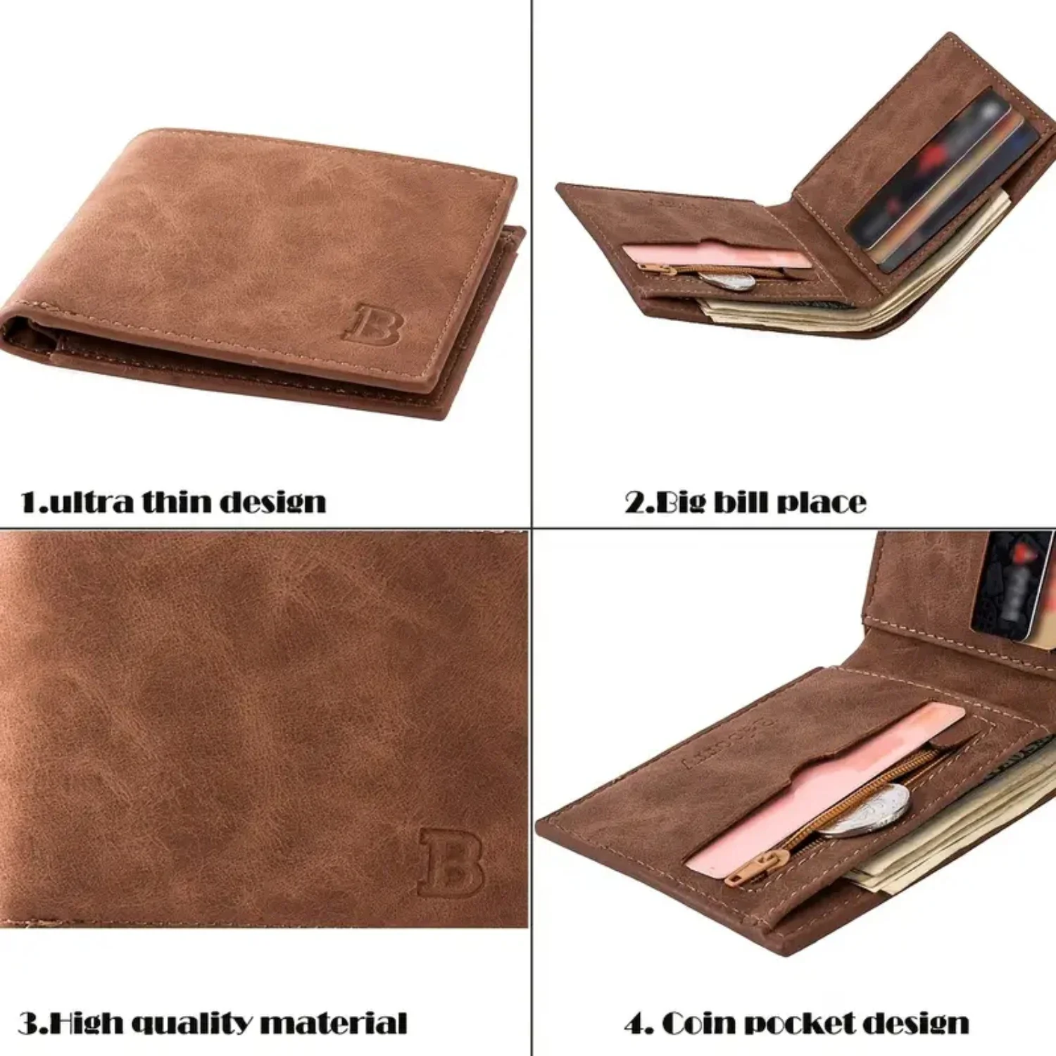 محفظة رجالية رفيعة وأنيقة من الجلد المحمي بتقنية تحديد الهوية بموجات الراديو مع حقيبة للعملات المعدنية، وقسم ملاحظات مسطح، وسعة 5-12 بطاقة