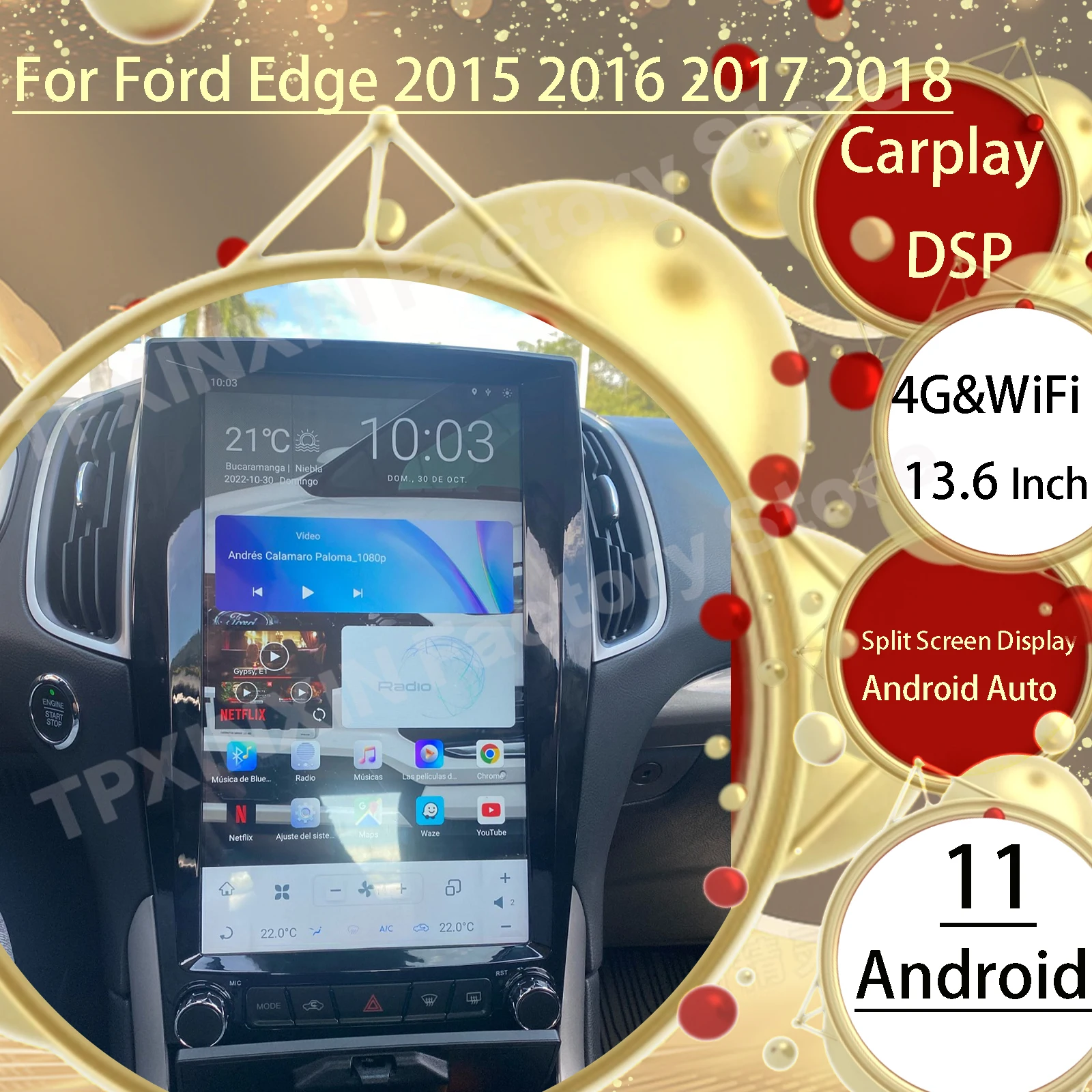 

13,6 дюймовый Qualcomm Android 11 Tesla Мультимедиа Стерео для Ford Edge 2015 2016 2017 2018 GPS навигация Радио Аудио плеер головное устройство