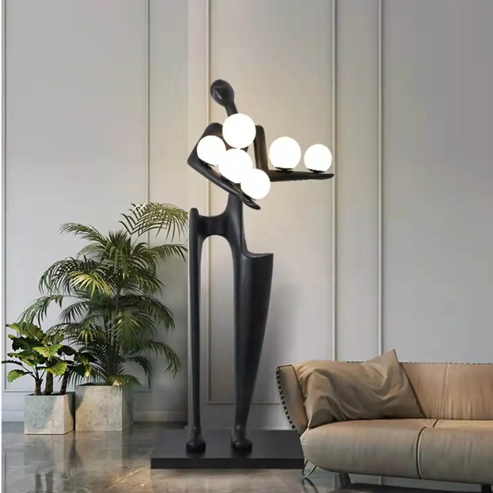 

Modern abstract figure sculpture floor lamp, light luxury fiberglass resin humanoid art welcome decoration