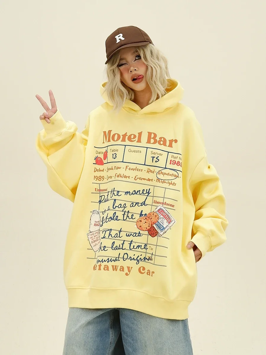 Fun Graffiti Print Hoodies  Women's 2024 Autumn New Loose Bf American College Style Top