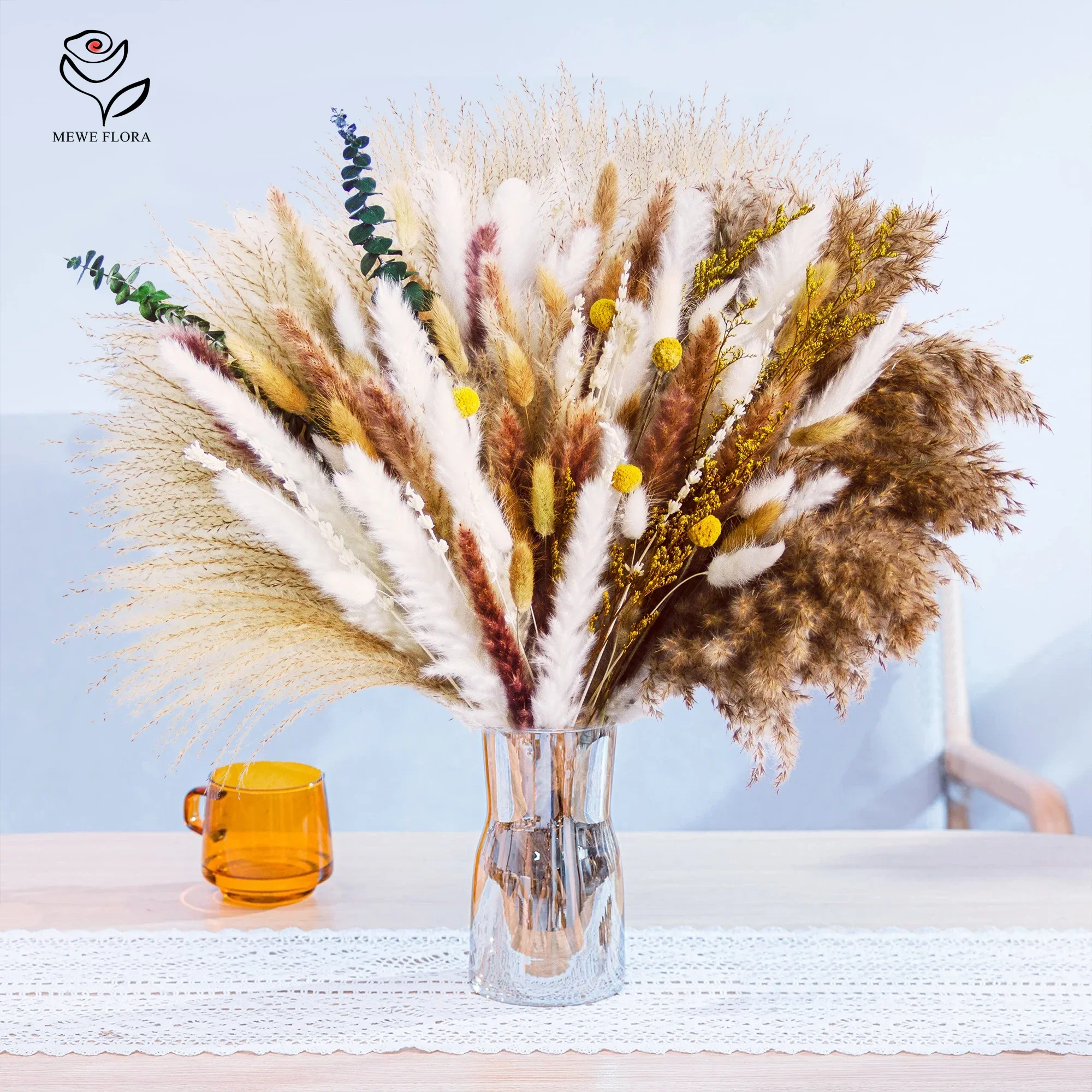 

80Pcs Natural Dried Flower Fluffy Pampas Grass Bouquet Boho Home Vase Decor Bunny Rabbit Tail Luxury Wedding Party Decoration