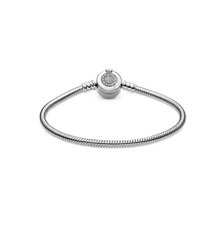 Original 925 Sterling Silver Snake Chain pan   Bracelet Shining Crown O Fit Charms Clips Beads Fashion Jewelry