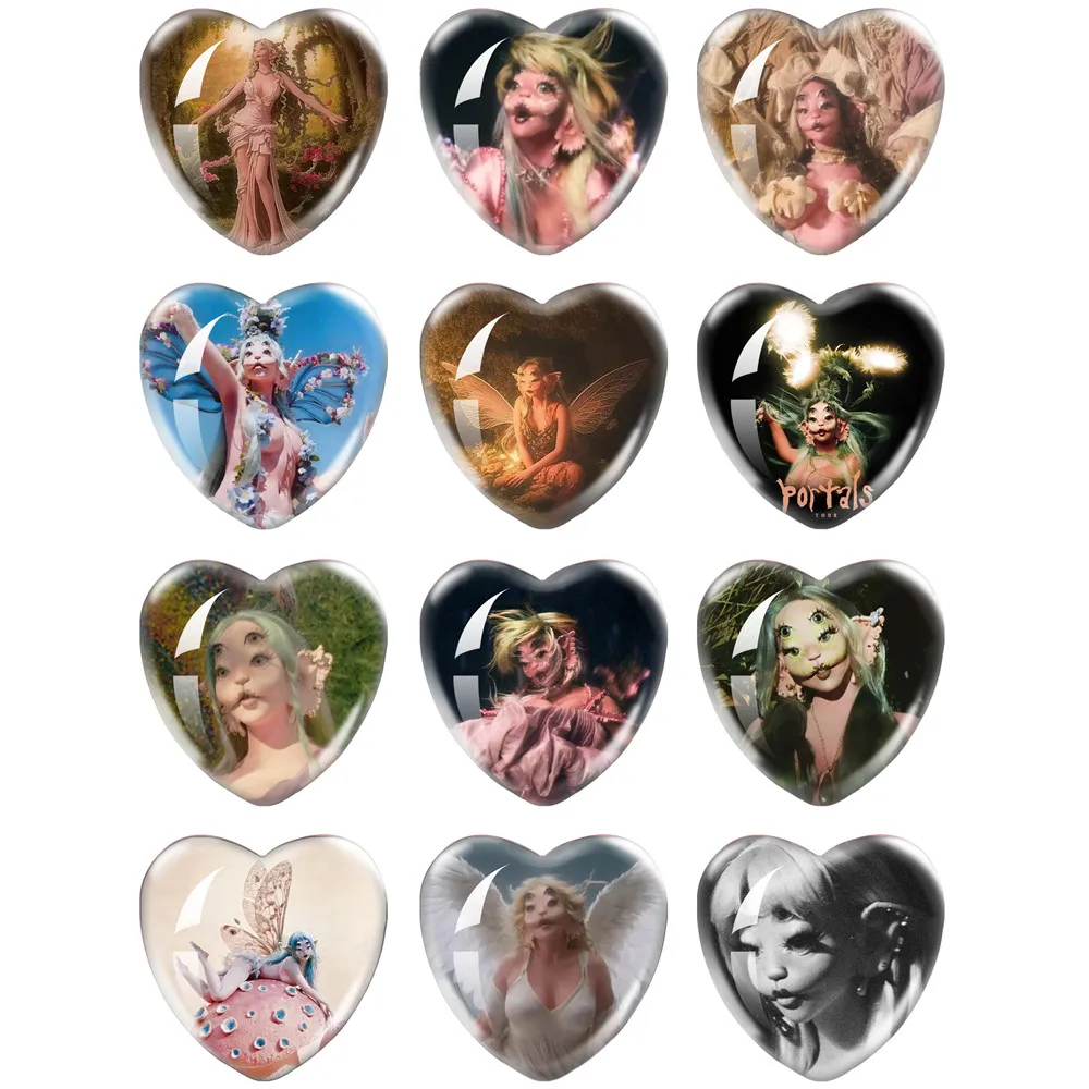 Singers Melanie Martinez Fairy Girl Y2K  12pcs 16mm/18mm/20mm/25mm Photo Glass Cabochon Heart Shape Flat Back Making Findings