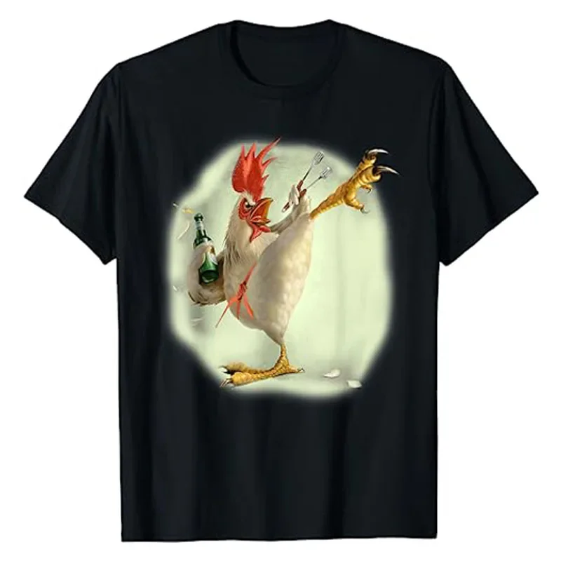 

Chicken Beer Karate Kick Cool Chicken Funny Chicken Farmer T-Shirt Humorous Drinking Lover Drinker Tee Tops Husband Daddy Gifts