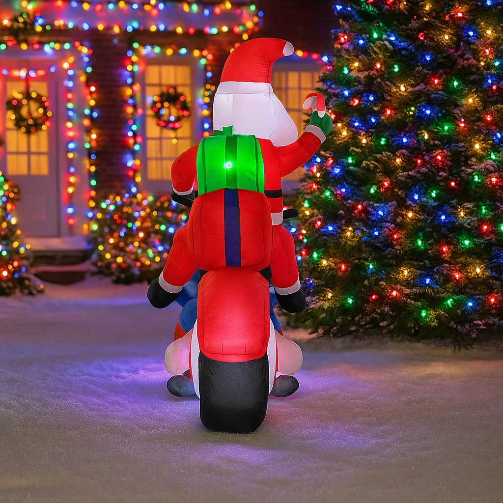 6FT Christmas Decorations Inflatable Santa Claus Motorcycle Toys Home Yard Ornaments with LED Decor Christmas Outdoor Decor Toy