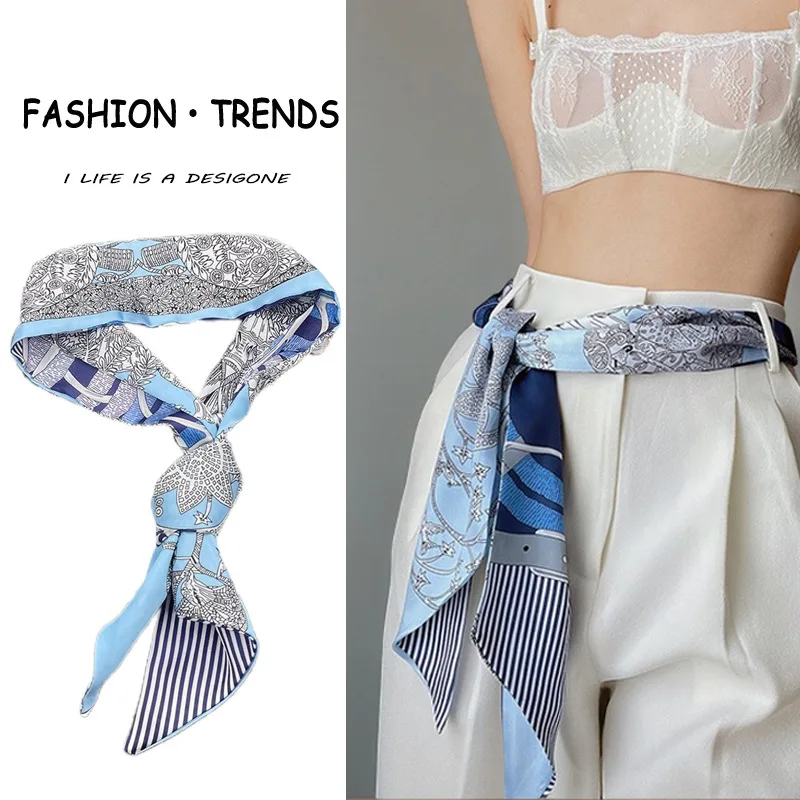 Fashion Trends Life Is Design Elegant Versatile Long Silk Scarf Belt For Women Shirts Hair Band Spring Autumn Lightweight Sash