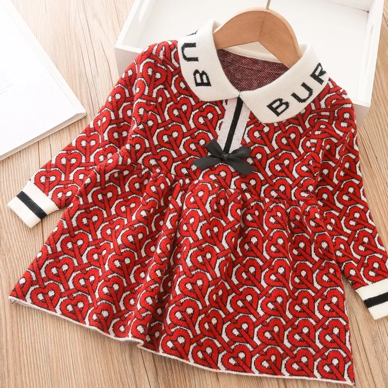 

2022 Autumn Fashion Girl Knit Sweater Dress Children Korean Princess Dresses Little Girls Toddler Party Long Sleeve Clothing