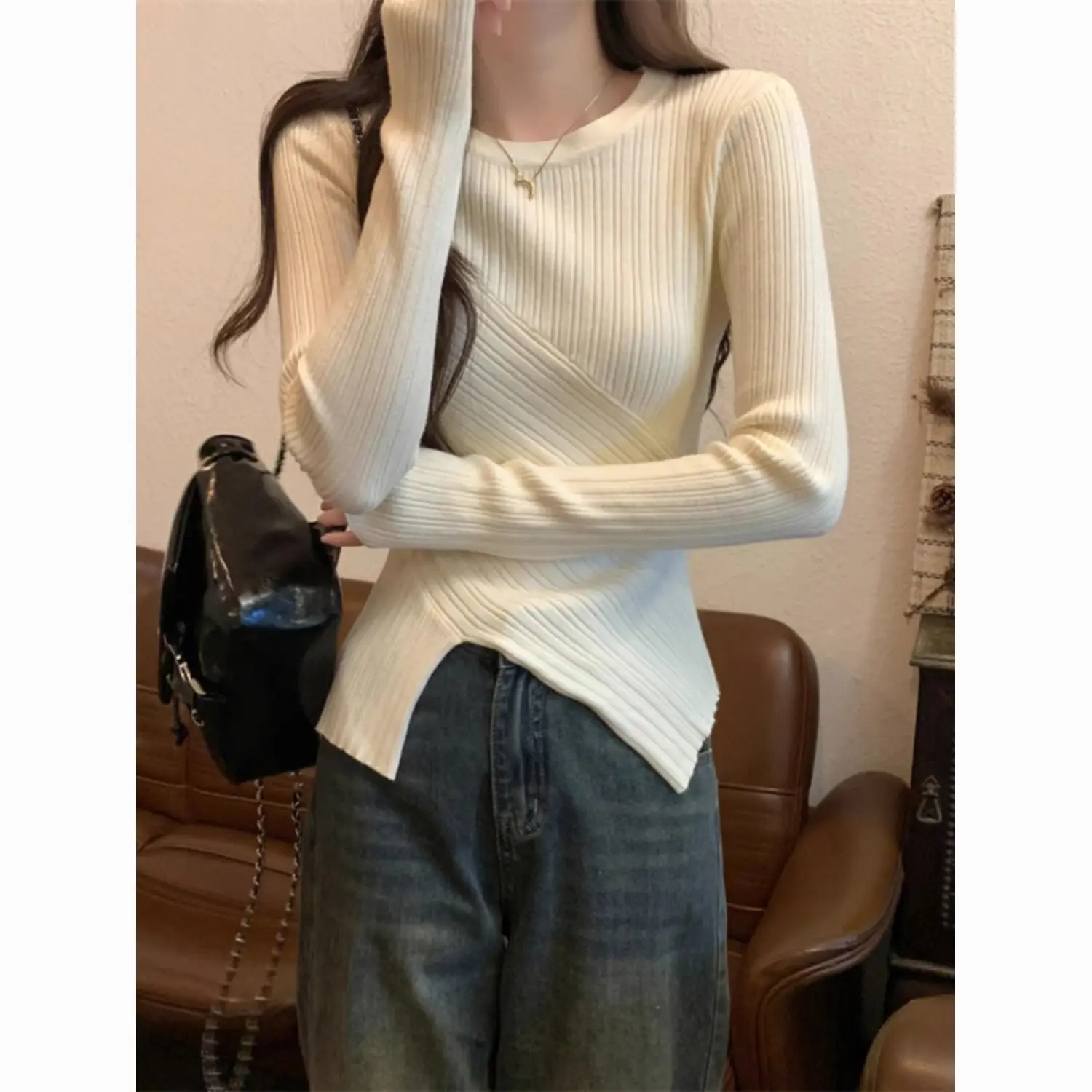 البلوزات لاعبا البلوفرات امرأة الفراء مثير نمط الخريف هامش الطبيعة أومبير طوق نغمي دافئ أنيق لينة الموسمية العادية OL