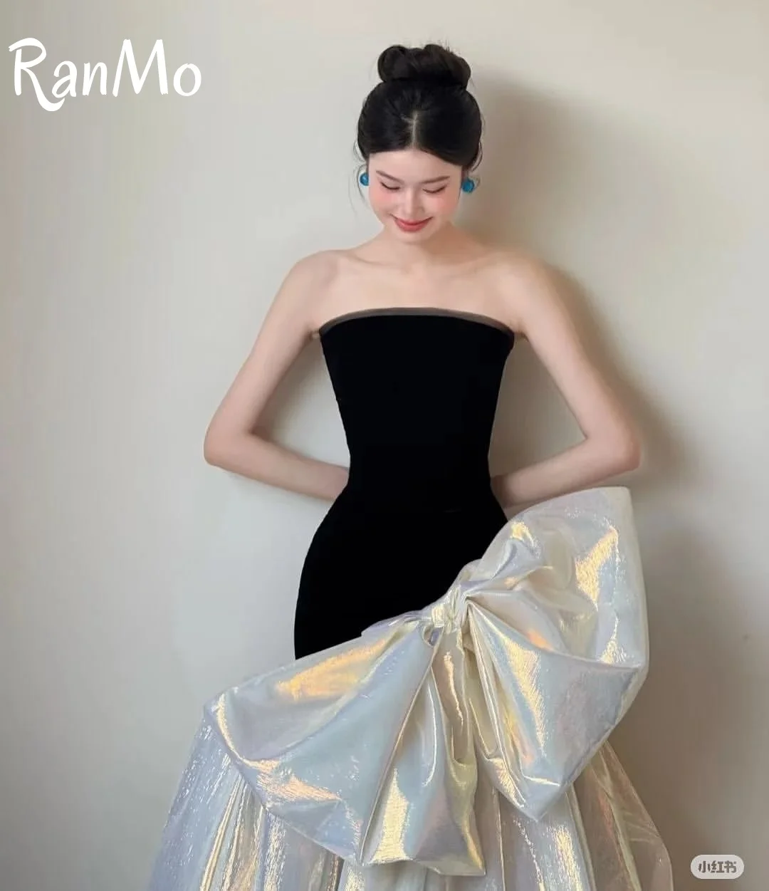 Ranmo Elegante abito da sera laser con fiocco grande 2025 senza spalline personalizzato principessa sirena senza maniche abito da ballo di fine anno