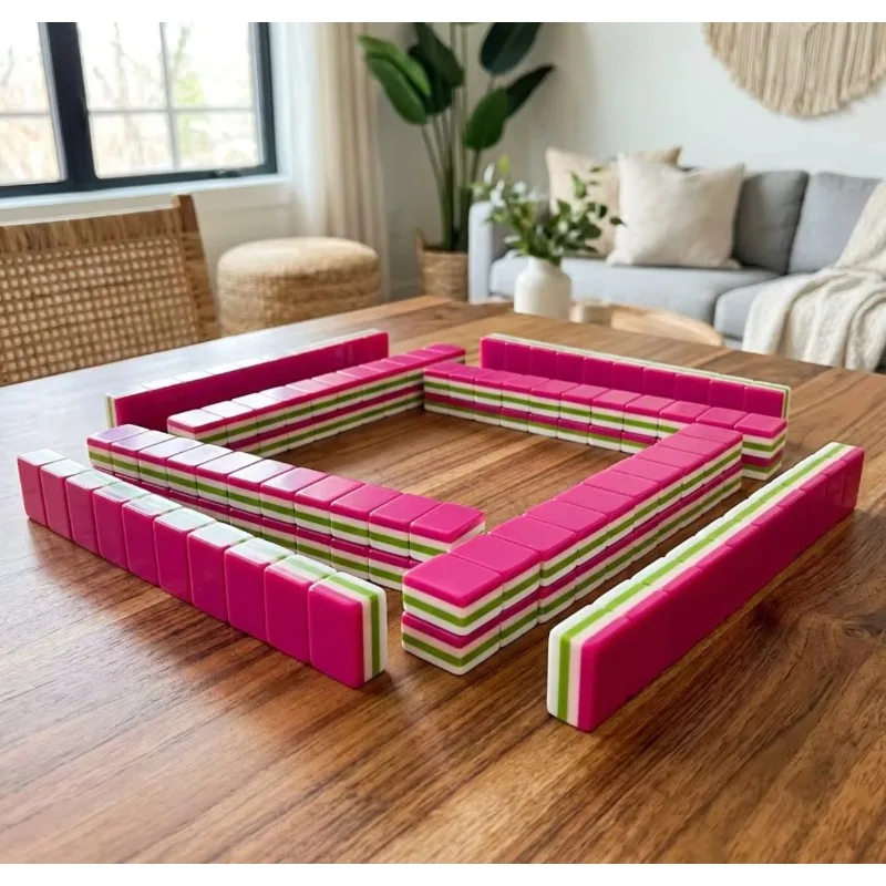 

Acrylic 32mm 160 pieces, fuchsia green 4-layer engraved luxury mahjong tiles, can be used for mahjong games, family gatherings