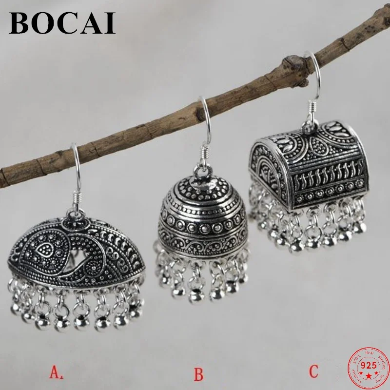 

BOCAI S925 Sterling Silver Ear Drop Fashion Classic Long Chain Tassel Argentum Beads Earrings For Women And Valentine's Day Gift