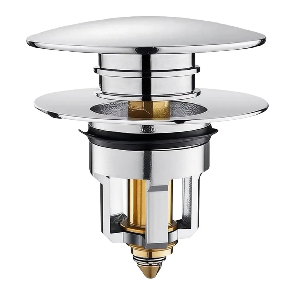 Press-and-Spring Sink Drain Stopper Featuring Brass Inner Mechanism and Glossy Silver Finish for Long-Term Use