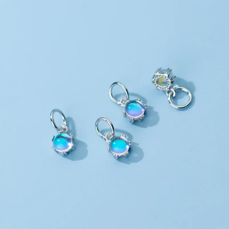 TrustDavis Real 925 Sterling Silver Fashion Round Moonstone Charm Pendant Handmade DIY Accessories Fine Jewelry Wholesale HY316