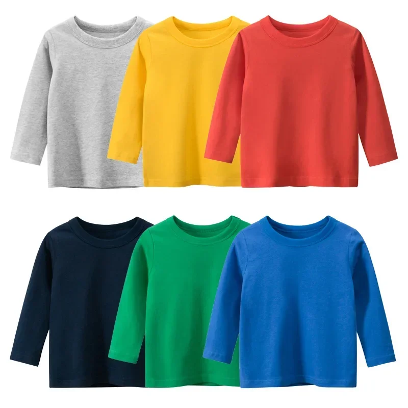 Children's Clothing Autumn 2025 Boy's Long Sleeves T-shirt Solid Color Cotton T Shirt Girls Active O-Neck Kids Clothes 2-9 Years