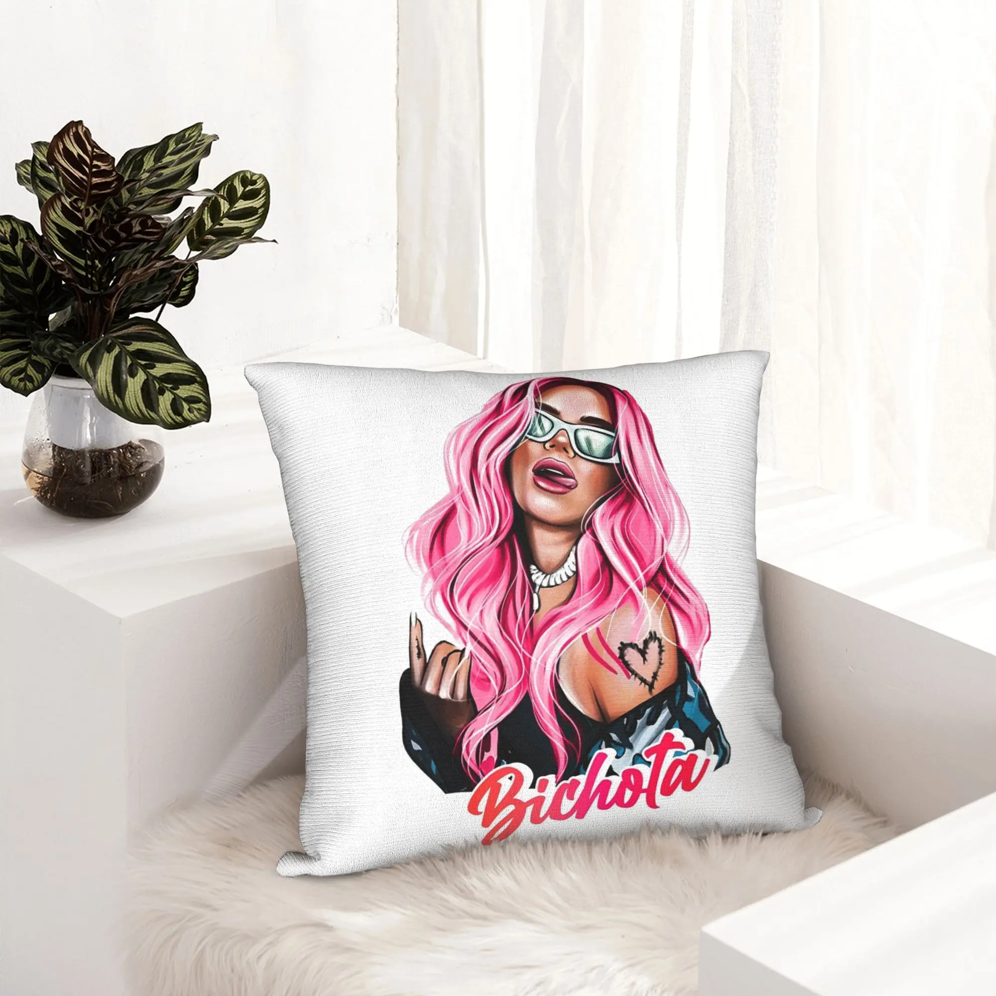 Karol G with Red Hair Bichota Heart Pillowcase Double-sided Printed Polyester Cushion Cover Decor  Pillow Case Cover Home Zipper
