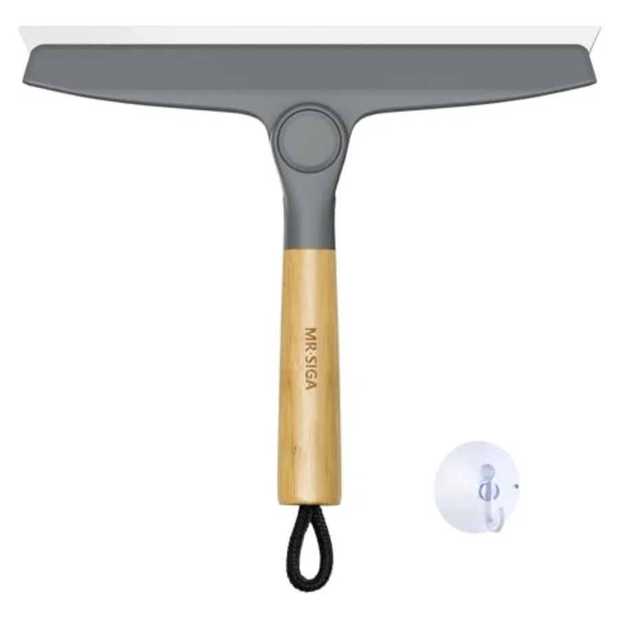 

All Purpose Silicone Squeegee for Shower Door, Mirror, Glass, Streak Free Shower Squeegee, Pivoting Bamboo Handle, Includes 1 S