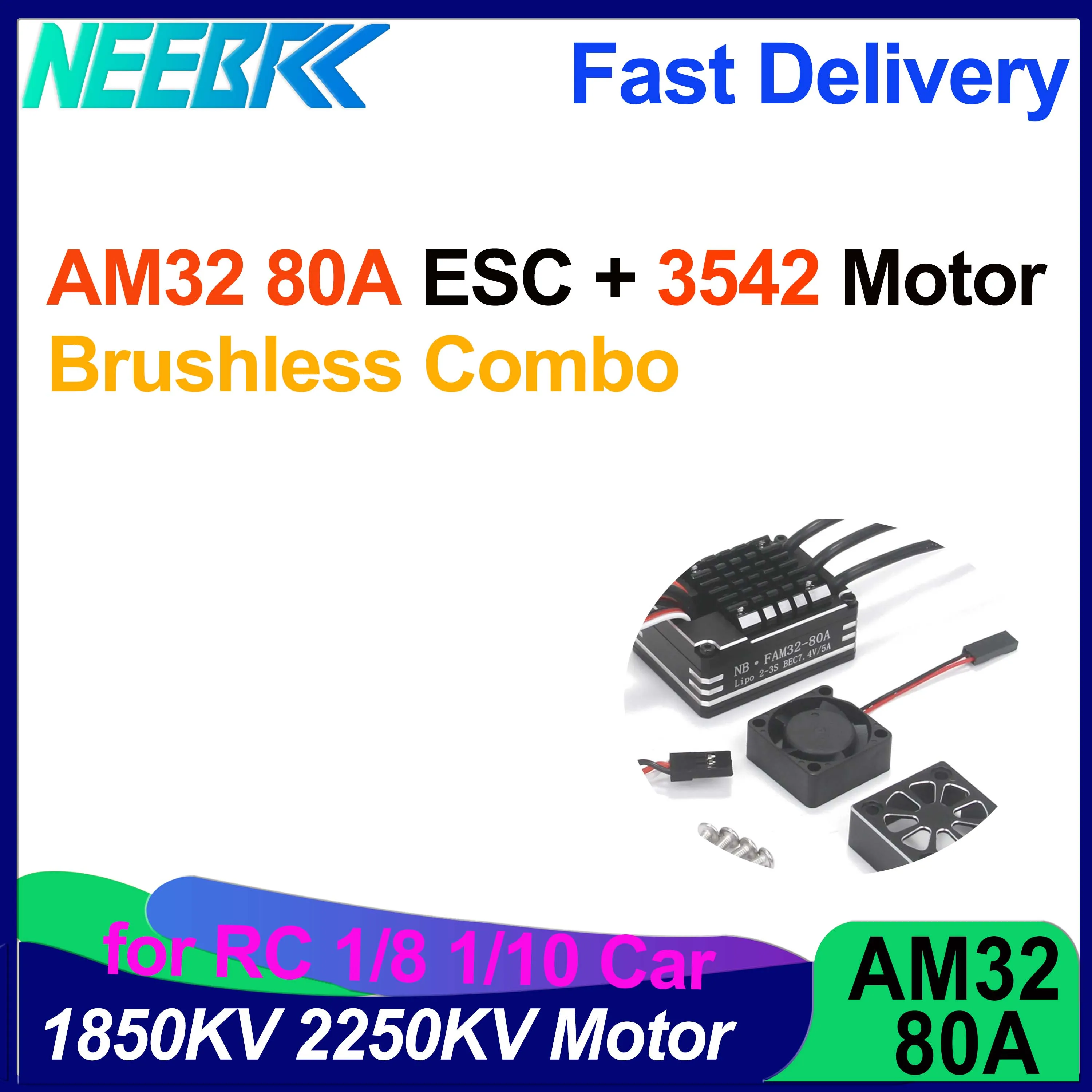 NEEBRC AM32 80A Brushless ESC 3542 1850/2250KV Motor USB/Type C Link for 1/8 RC Crawler Car AXIAL SCX10 90046 TRAXXAS TRX4 RC4WD