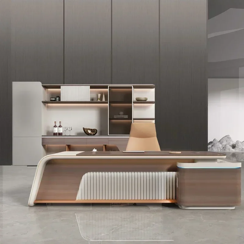 Luxury Office Desk Manager Executive With Led Drawers Storage L Shaped Modern Simplicity Computer Table Furniture Filing Cabinet