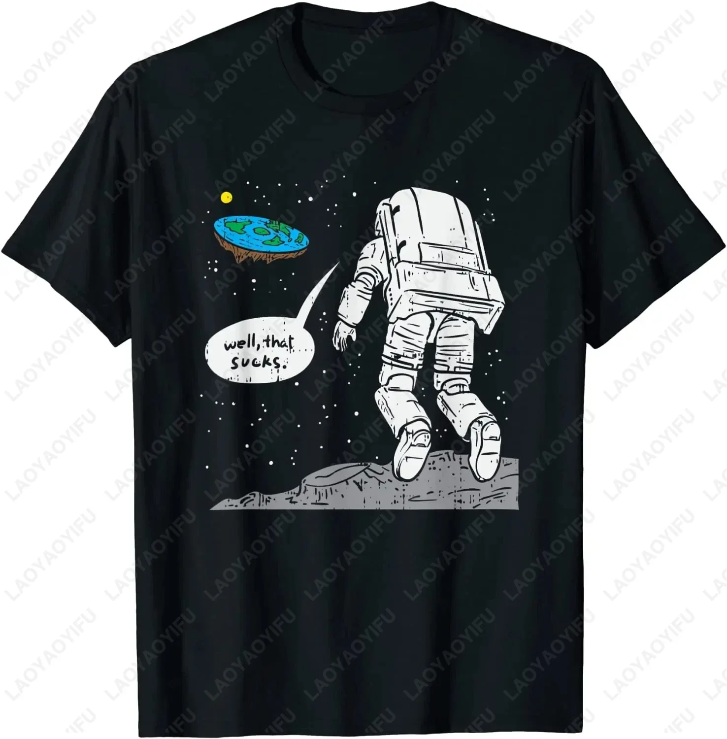 Funny Flat Earth Astronaut Well That Sucks T-Shirt Retro Male T Shirts Summer Breathable Outdoors Woman Man Graphic T Shirts image 2