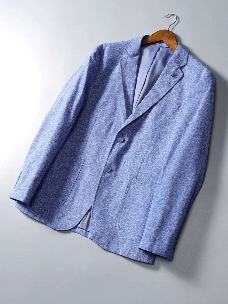 

Мужской деловой повседневный пиджак из смесового хлопка, однотонный, приталенный, осенний, модный, с двумя пуговицами, новая модель