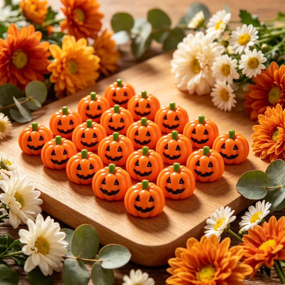 50/100 Pieces of Halloween Resin Jewelry mini Pumpkin Crafts, Holiday Party Table Decorations Small Pumpkins Loose (Flat)