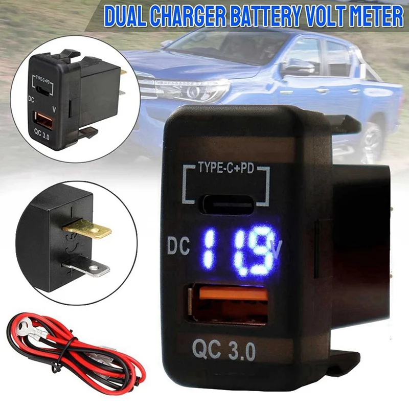 5X Car Fast Charger Adapter QC3.0 Dual USB Quick Charger Socket With Voltmeter For Toyota Land Cruiser Hilux Prado FJ