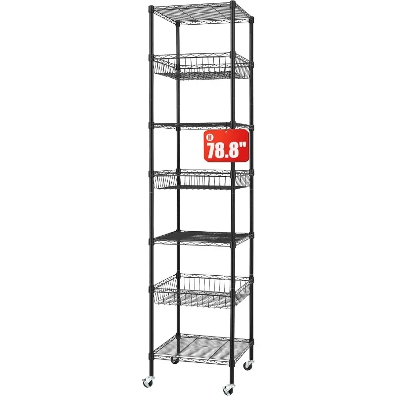 Heavy Duty 7 Tier Wire Shelving Unit with Wheels 18x18x78.8-inches 7 Shelves Metal Storage Rack Thicken Steel Tube,