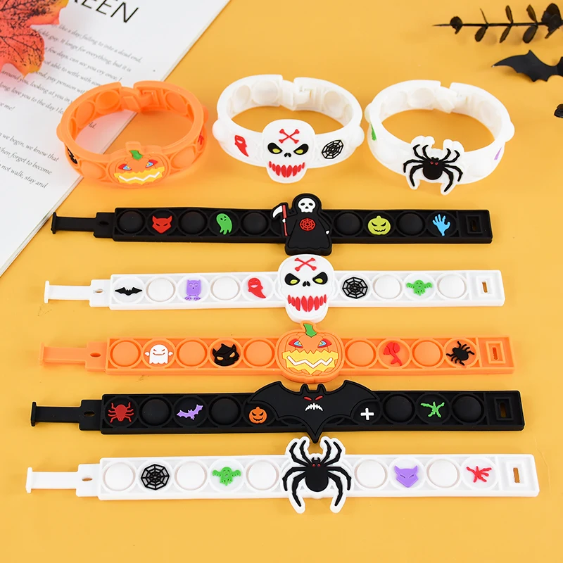 

5Pcs Halloween Press Bubble Bracelet Pumpkin Ghost Stress Relief Sensory Wristband Halloween Party Kids Birthday Favors Toy Gift