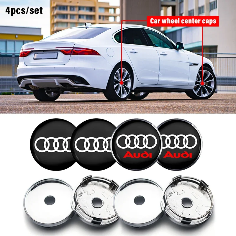 4PCS 60mm modified wheel hub cover tire center logo For Audi A1 A2 A3 8V 8P 8L A4 B5 B6 B7 B8 A5 A6 C5 C6 C7 A7 A8 Q2 Q3 Q5 Q7