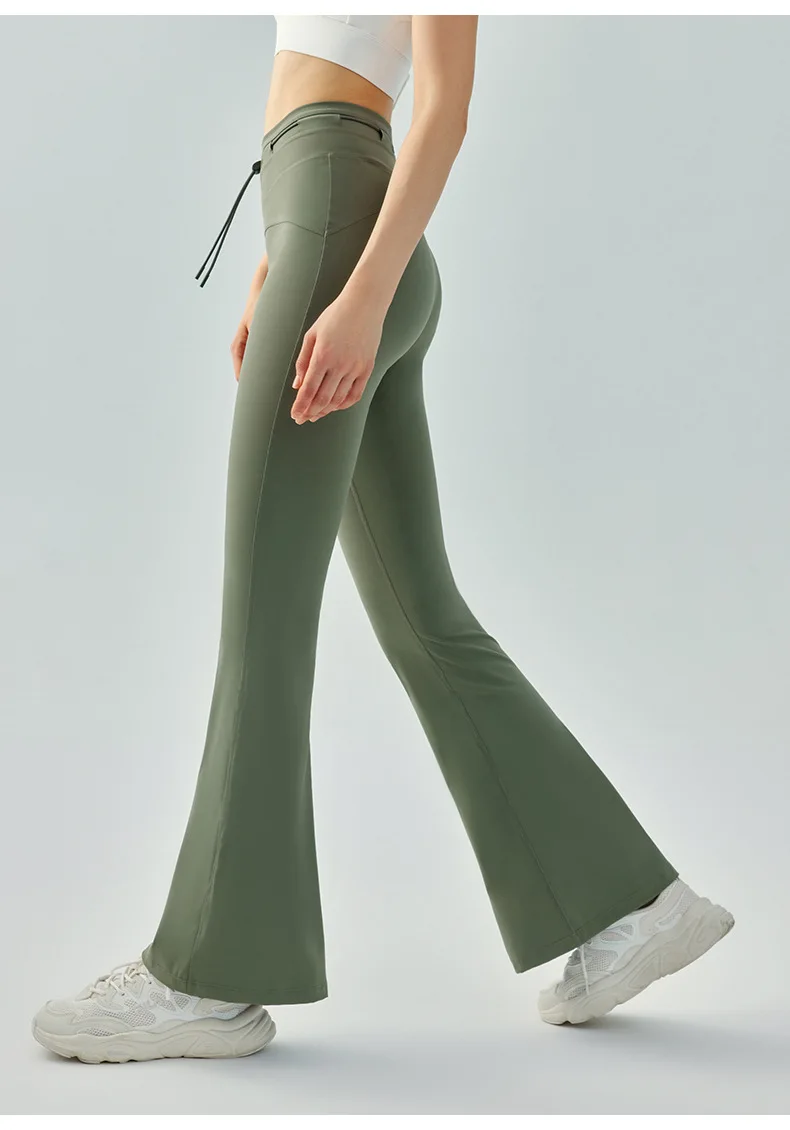 Women's High Waist Drawstring Flare Leggings Summer Naked Feel Yoga Pants for Tummy Control Butt Lifting Slimming  Fitness Pants