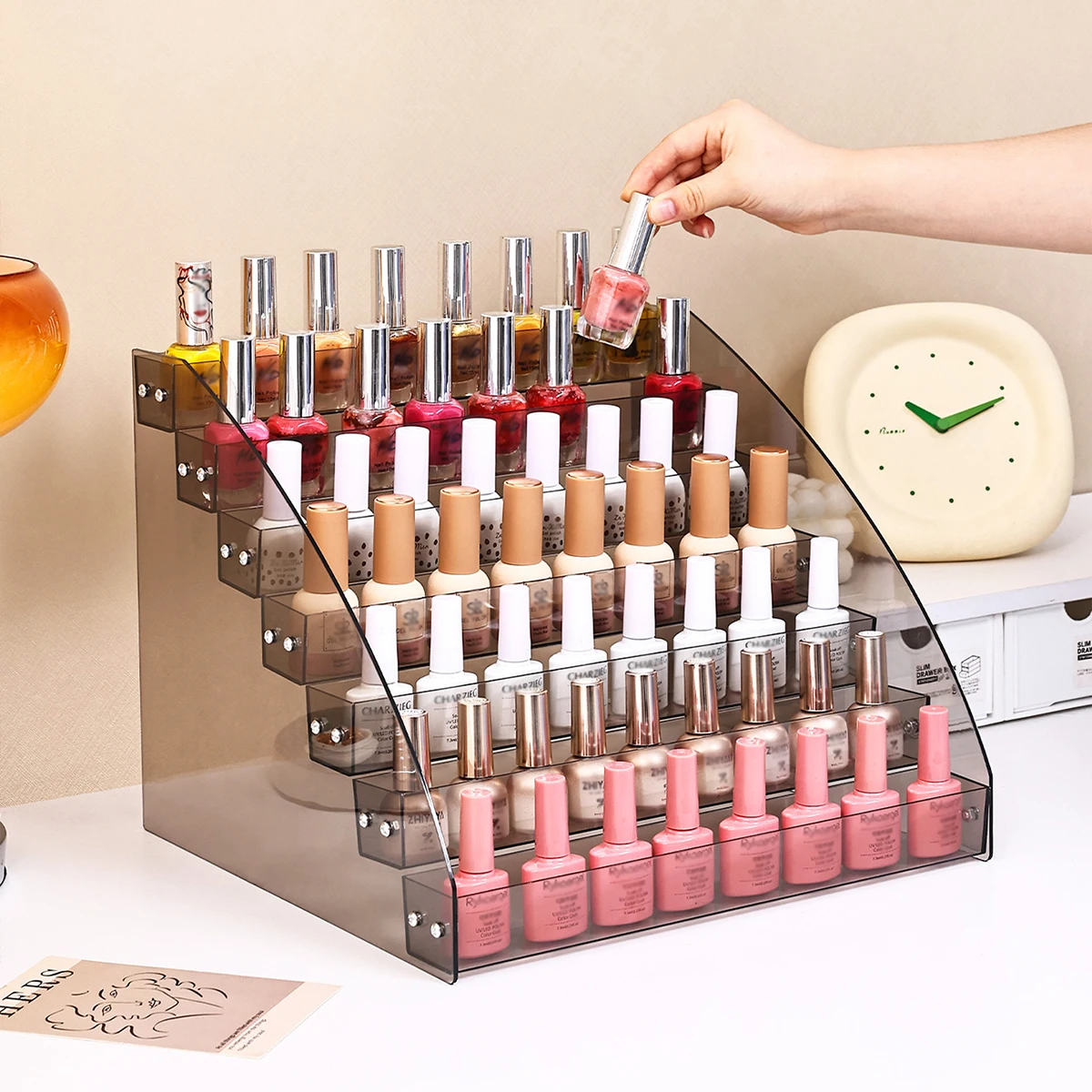 

1 шт., многофункциональная 2/3/4/5/6/7 слоев, акриловая полка для лака для ногтей, полка для косметики, полка для помады, полка для хранения лака для ногтей