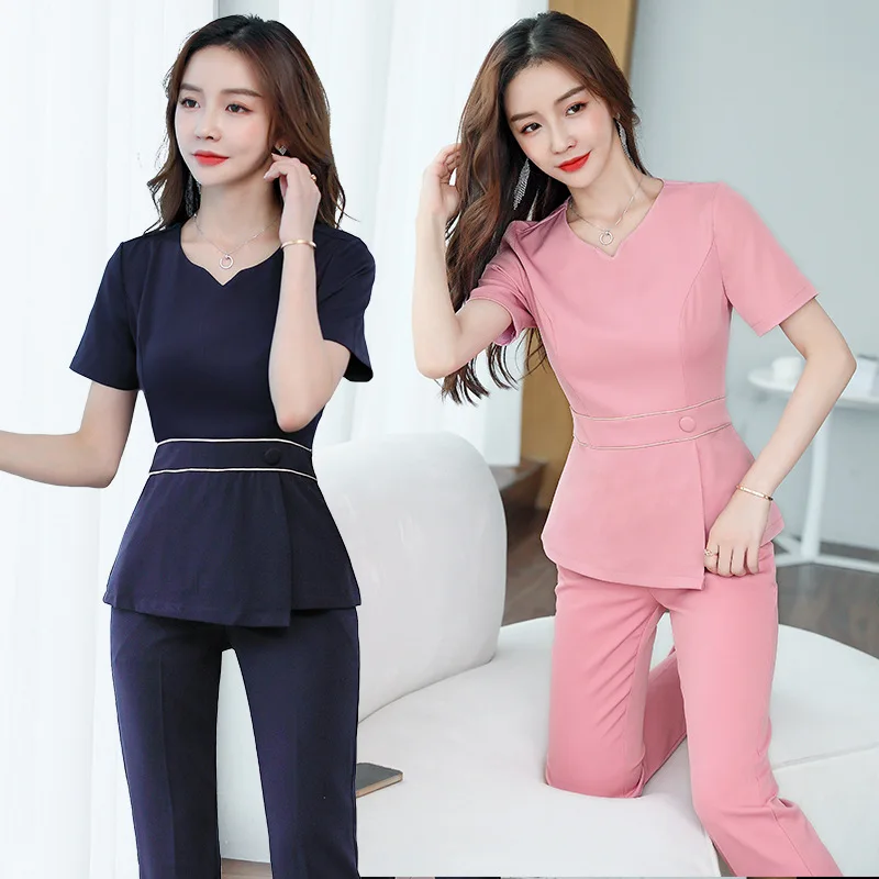 Esthetic Uniform Summer Short Sleeve Beauty Salon Suit Women's Spa Beautician Clothing Hotel Massage Workwear Korean Overalls