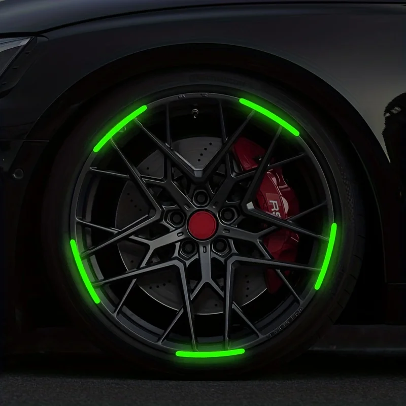 20 قطعة عجلة السيارة ملصقات مضيئة ملصقات عاكسة مضيئة الفلورسنت اللون عجلة الديكور دراجة نارية ليلة ملصقات