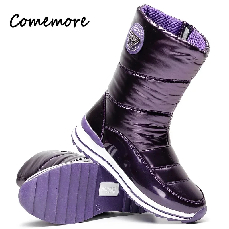 Comemore Waterproof Non-slip Mid-calf Boots Platform Winter Thick Plush Boot Comfortable Women Snow Boots Fashion Botas Mujer 41