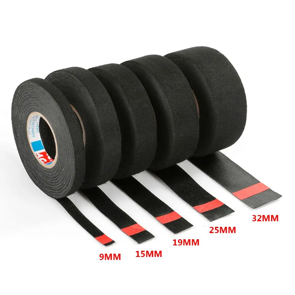 15/25M Width 9/15/19/25/32MM Wrapping Tape Cable Fixed Automotive Heat-resistant Wire Harness Tape Adhesive Cloth Fabric