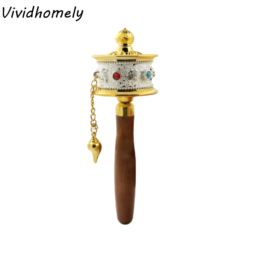 Rueda de oración tibetana con manivela manual, doble rodamiento, instrumento de oración giratorio, tambor giratorio, adorno religioso