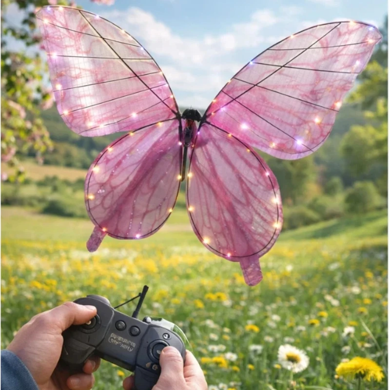 

Светящаяся радиоуправляемая игрушка-бабочка: бионический летающий насекомый с LED-крыльями, на пульте управления, для сценических выступлений, подарок для детей, развивающая игрушка