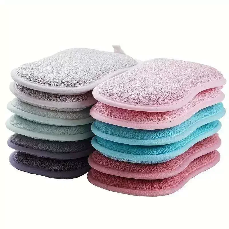 1/5/10PCS Super Absorbent Microfiber Double Sided Scrub Sponge for Dishwashing Kitchen Bathroom Clean Cloth Eraser