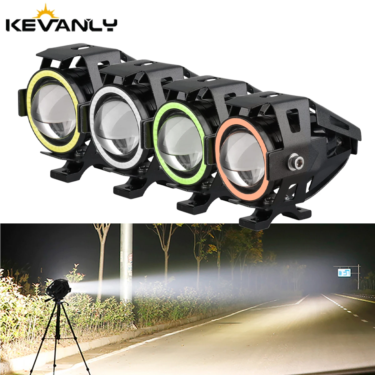 1PC Mini U7 Motorcycle LED Angel Eyes Spotlights LED Lens Auxiliary Headlight Suitable For Motorbike UTV ATV Truck Offroad