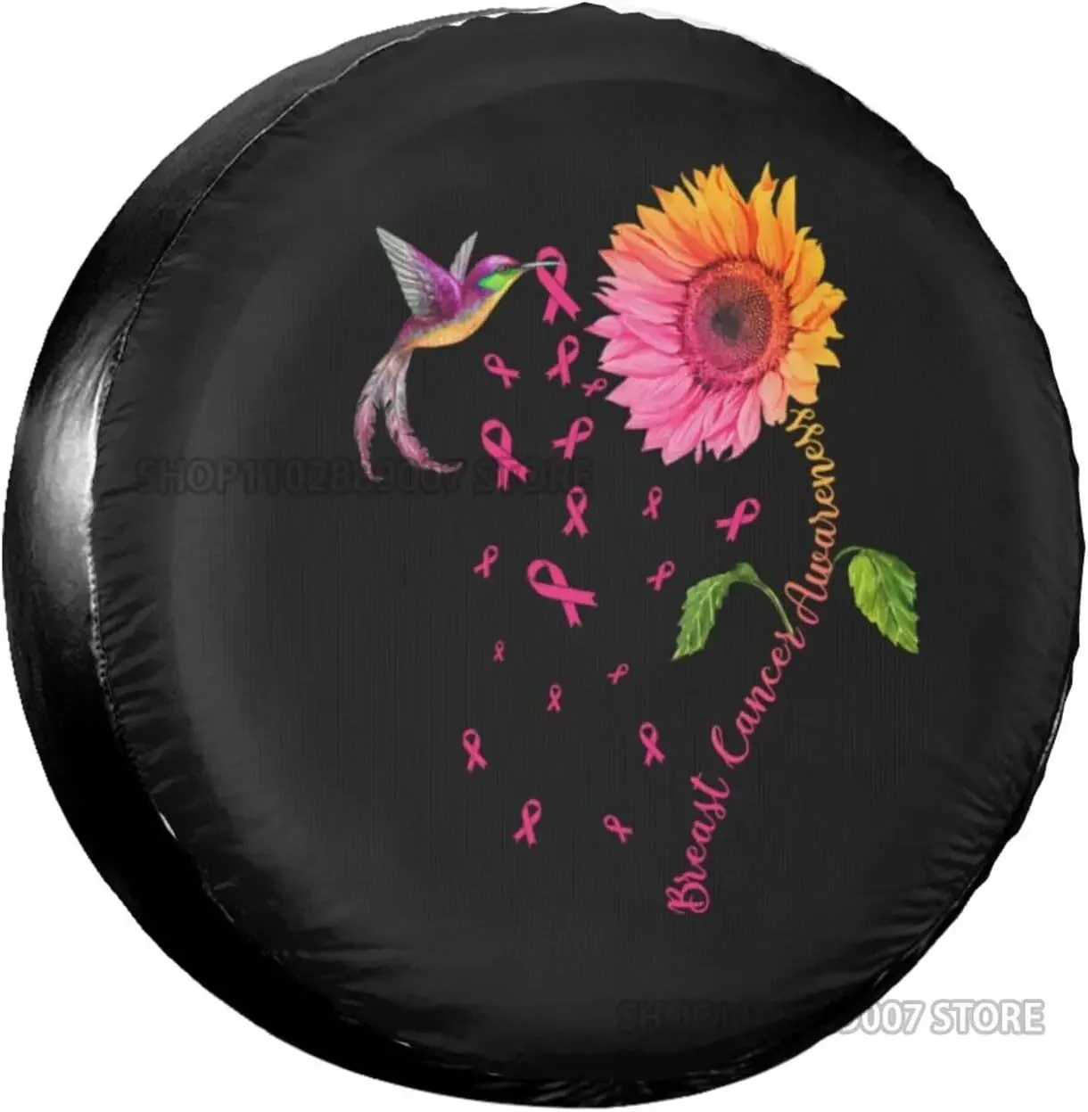 Breast Cancer Awareness Sunflower Spare Tire Cover Dustproof Sun Protection Universal Tire Cover for Trucks and Many Vehicle