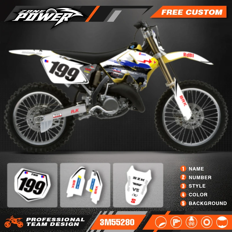 Powerzone For Suzuki RM125 RM250 2001-2012 Custom Motorcycle Graphics Decal Stickers  Number Name Background Custom 03