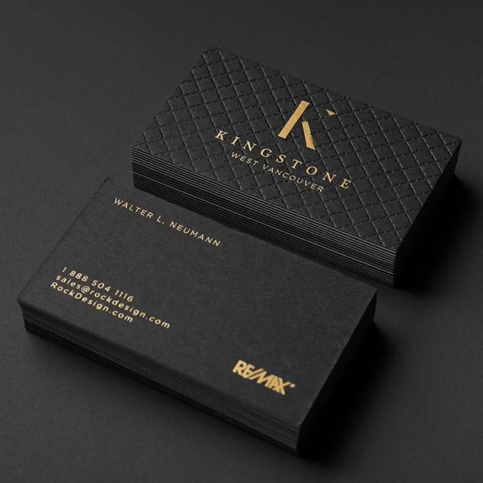 700Gsm Paper Black business card letterpress blind printing 2 side gold foil with gold edge thick paper cards