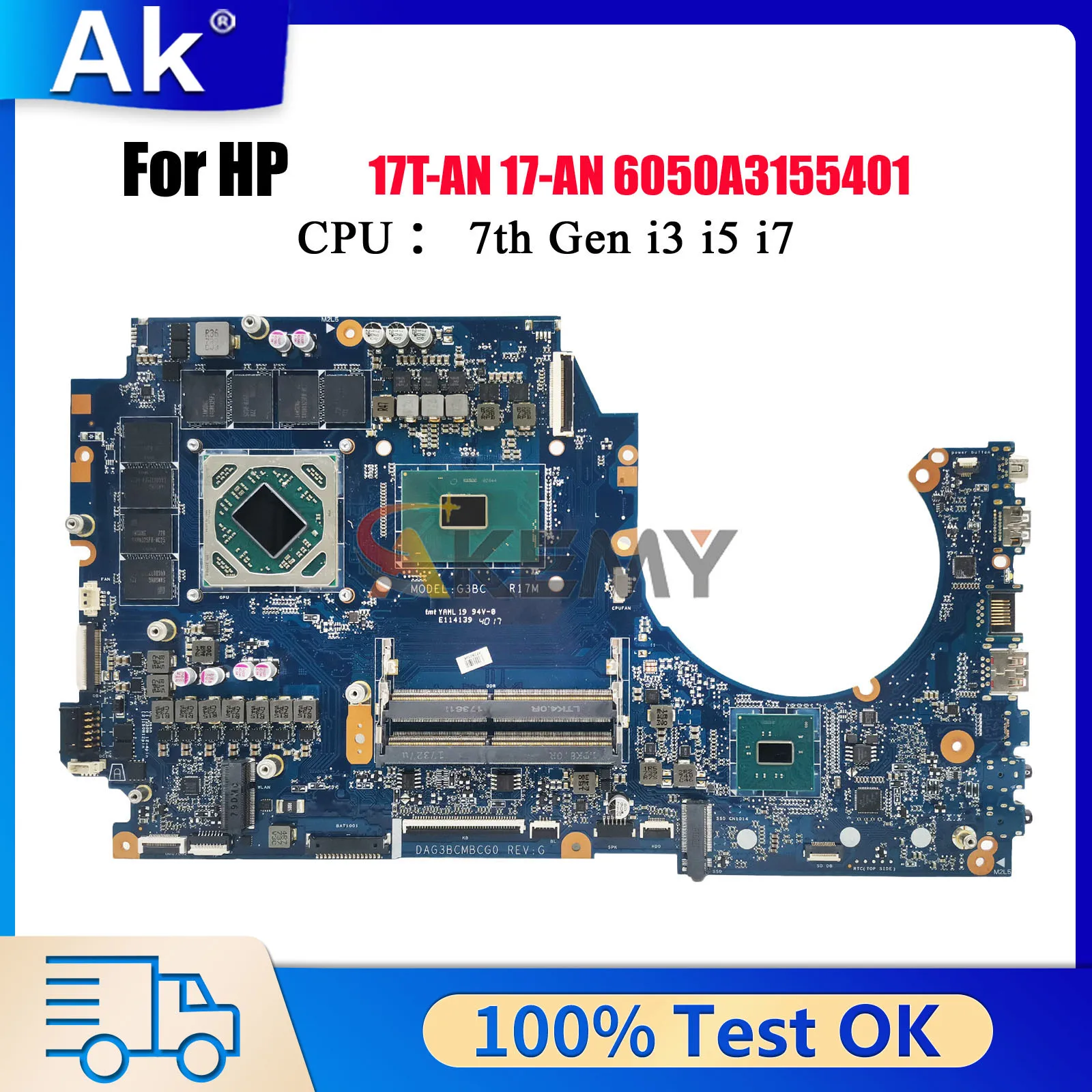 DAG3BCMBCG0 For HP Omen 17T-AN 17-AN Laptop Motherboard 929522-601 929522-001 With i7 CPU RX580 4GB 8GB GPU 100% Fully Tested