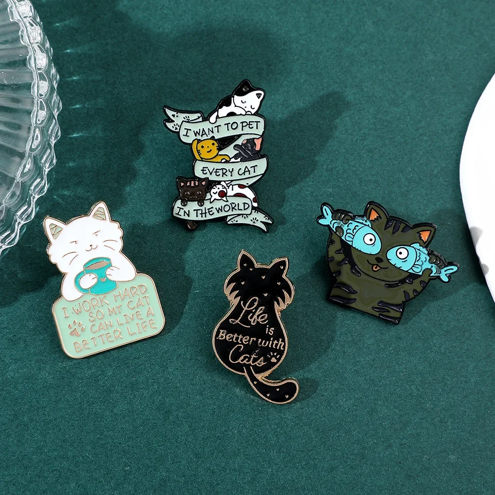 Niedliche Cartoon-Katze, schwarze und weiße Katze, Brosche, kreative Persönlichkeit, lustig, trendig, Kätzchen, Metalllegierung, Tropfabzeichen, Tasche, Kleidung, Anstecknadel – Detail 37