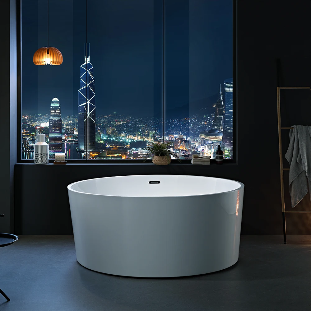 حوض استحمام قائم بذاته لحمام الفندق، سطح صلب داخلي مستدير من الأكريليك للبالغين #3