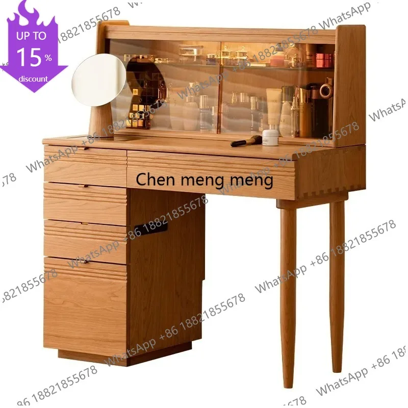 D178 Cherry Wood Nordic Makeup Vanities High-end Modern Storage Ambient Light Makeup Vanities Office Bedroom Furniture La Mesa J