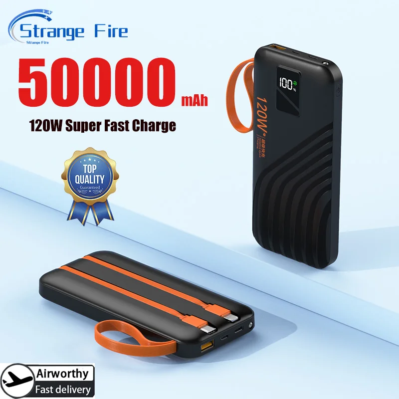 

50000mAh Fast Charging Power Bank Portable Power Bank 2Cable Large Capacity Outdoor Mobile Power Supply For iphone Samsun Xiaomi