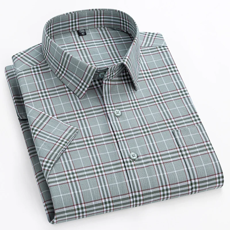 plus size 14xl 100%cotton oxford hight qulity summer short sleeve shirts for men slim fit formal shirt soft plaid office clothes