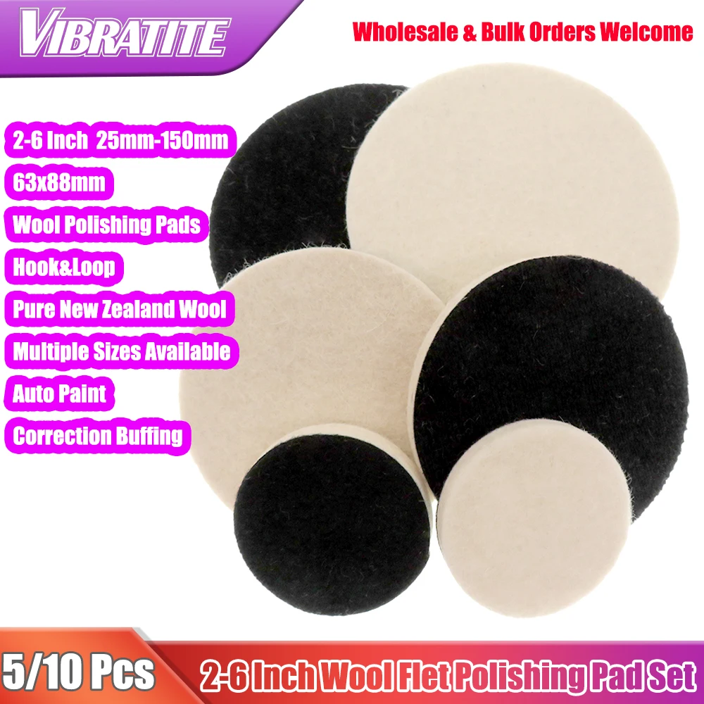 5/10Pcs 2-6 Inch Wool Flet Polishing Pads Wool Buff Pad for Car Glass Metal Mirror Polishing Multiple Sizes Available